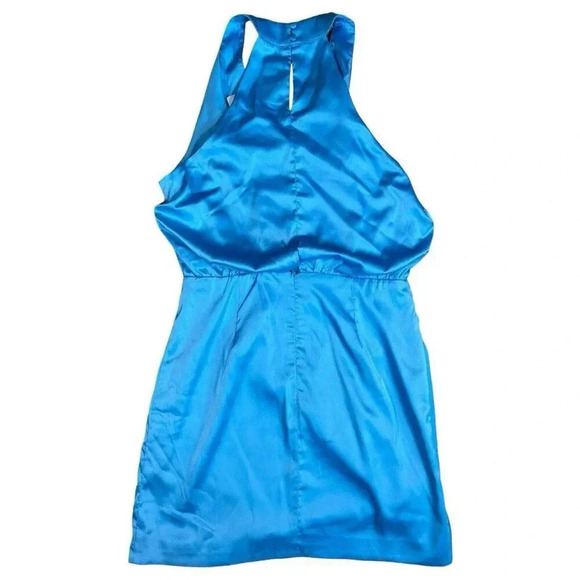 Do + Be Collection V-Neck Wrap Summer Mini Dress Baby Blue Satin Size Small - Picture 10 of 15